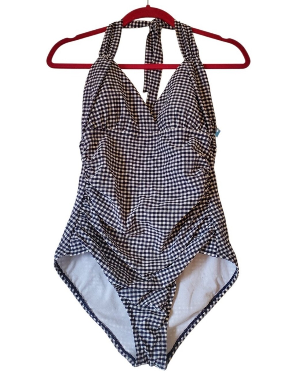 Women's Draper James RSVP Navy & White Gingham One-Piece Swimsuit Size Large NWT